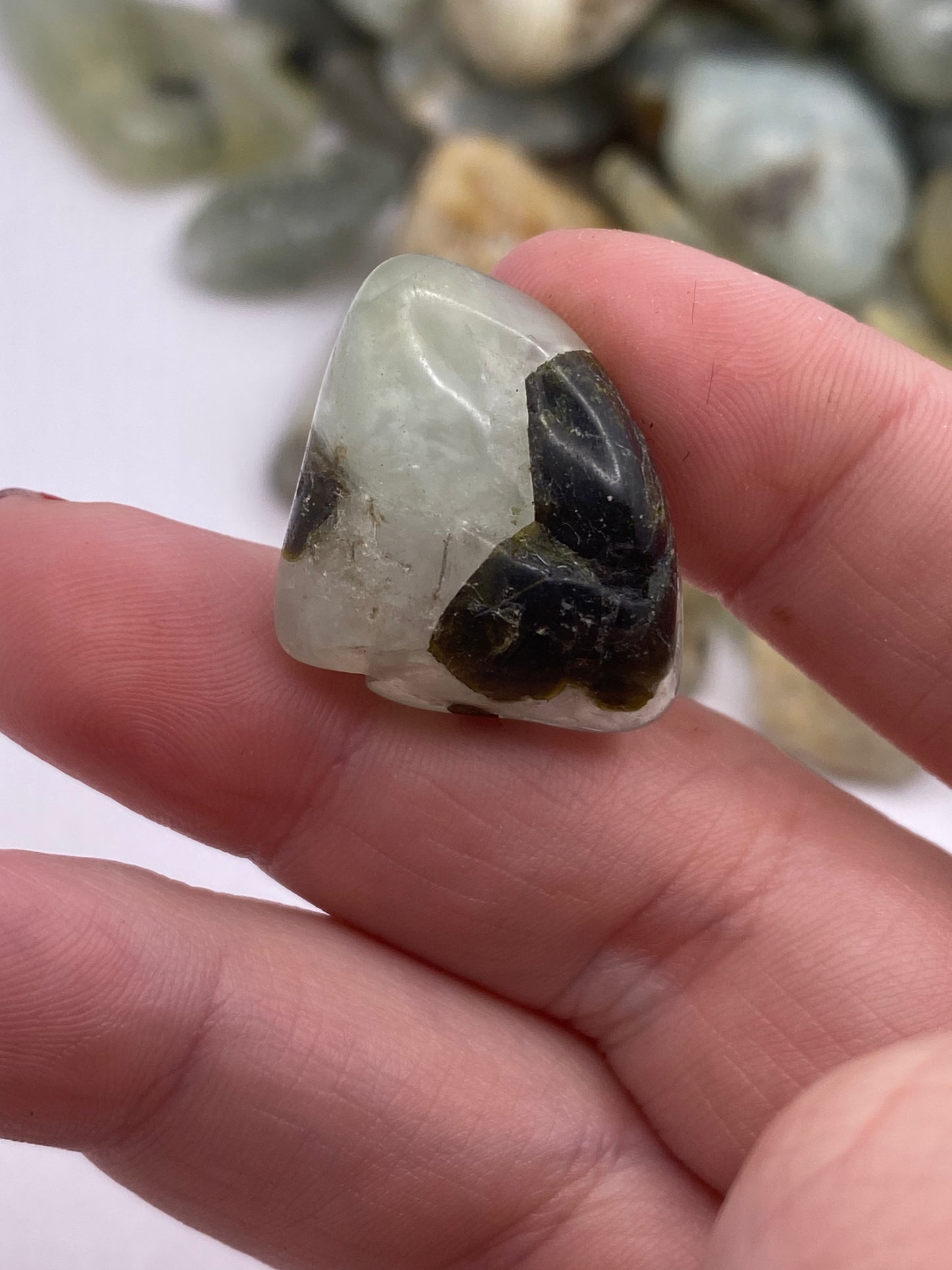 Epidote in Prehnite Tumble